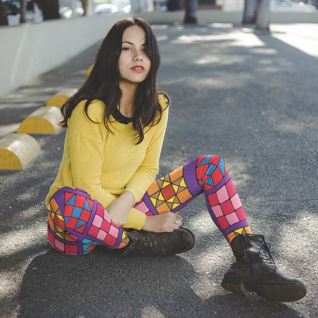 Legging Blocos de Quilt do Amostrador de Várias Cores (Criador carregado)