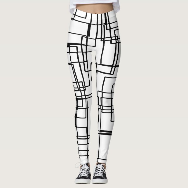 Legging Blocos preto e branco modernos, teste padrão dos (Frente)