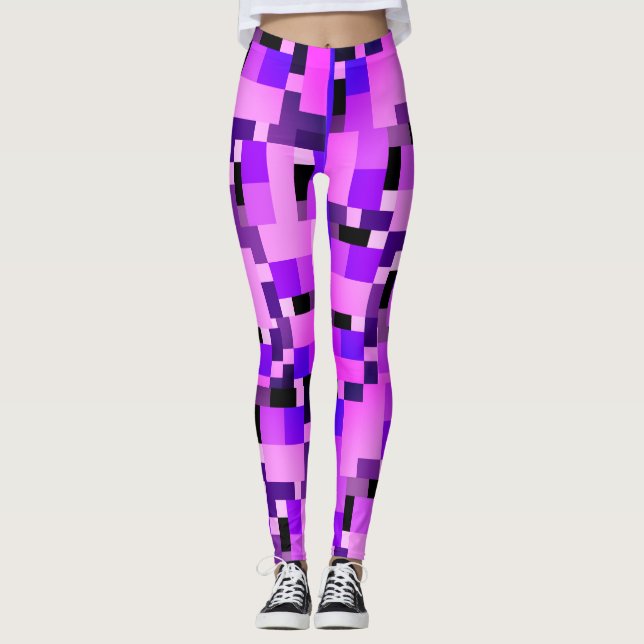 Legging Blocos roxos cor-de-rosa (Frente)