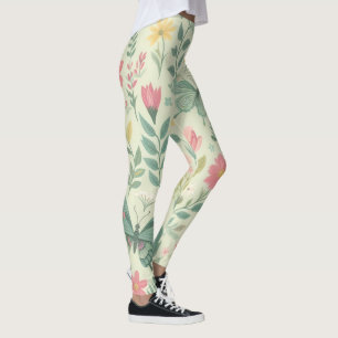 Legging Blooms de borboletas: padrão de Primavera de Paste