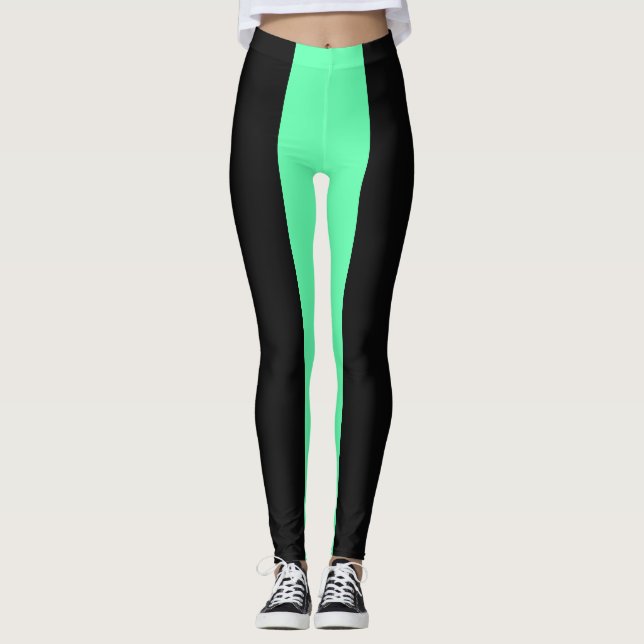 Legging Bloqueio a cores preto/mint Pernas de mulheres (Frente)