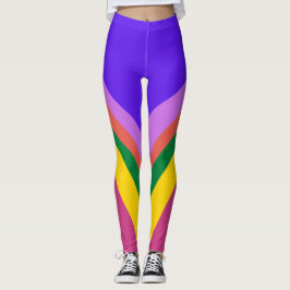 Legging Bloqueio de cor do Abstrato de pintura roxo e amar