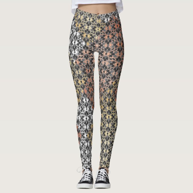 Legging Bloqueio de cores e flores (Frente)
