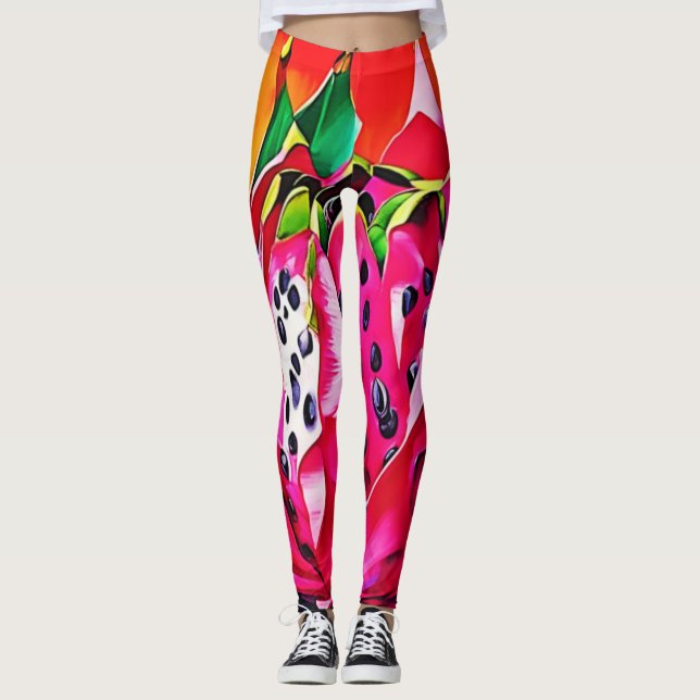 Legging Bloqueio de Frutas de Dragões Exóticos (Frente)