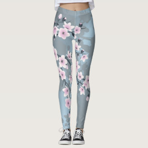 Legging Blossomas de Cereja Azul, Cinza-Rosa, Dusky