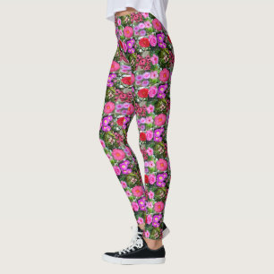 Legging "Blossomas de Rosa: Uma Colagem de Fotos Floral"