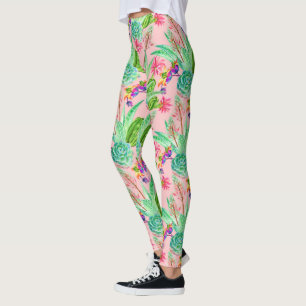 Legging Blossoming Watercolor Suculents Padrão 2