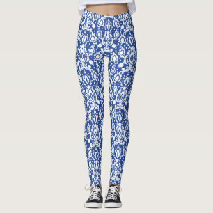 Legging Blue and White Modern Casbah Damask marroquino