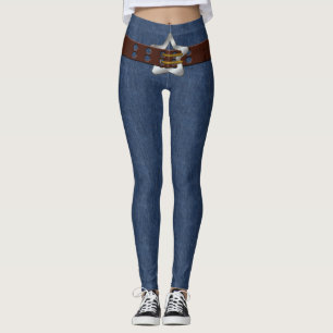 Legging Blue Denim Brown Leather Belt - Balde de Estrelas 