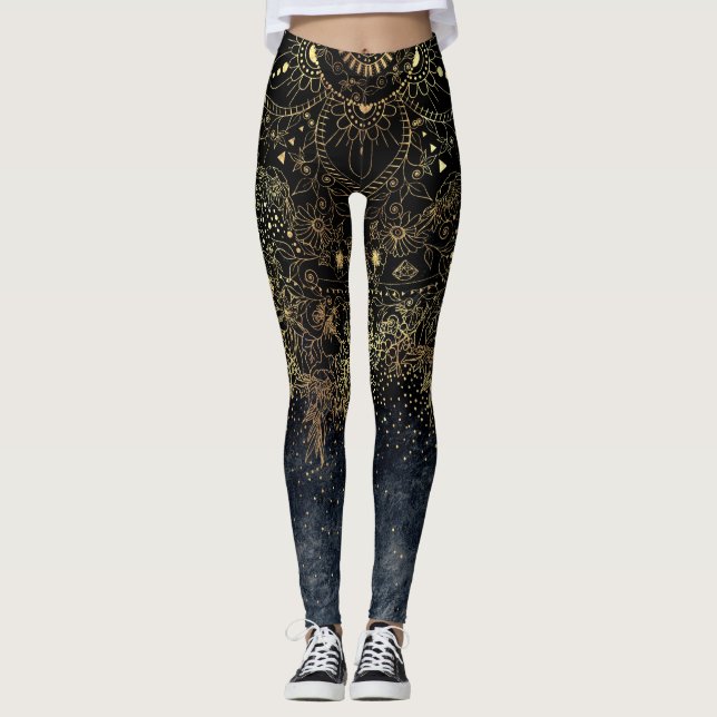 Legging Blue Dourado Mandala Floral (Frente)