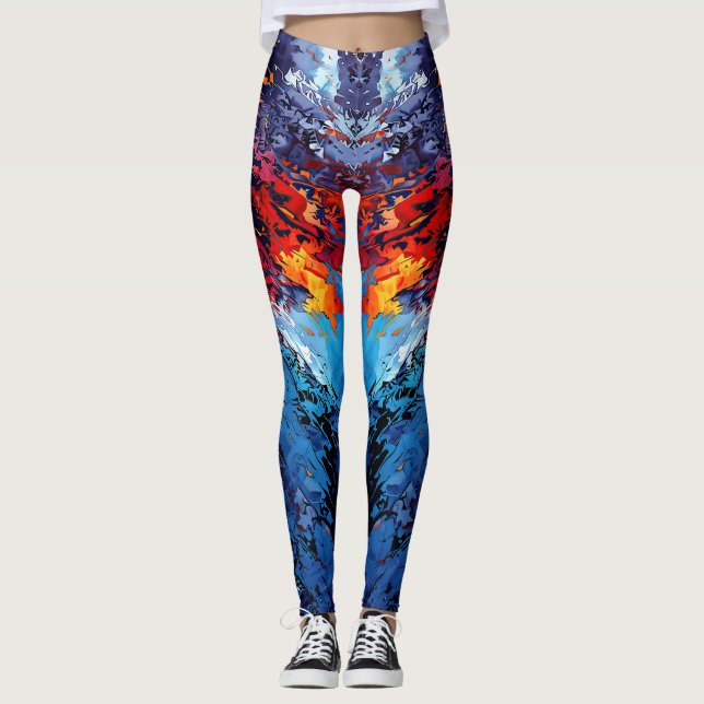 Legging Blue Ember Blue Red Contemporâneo Abstrato Art (Frente)
