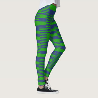Legging Blue Green Patchwork Stripes Design 