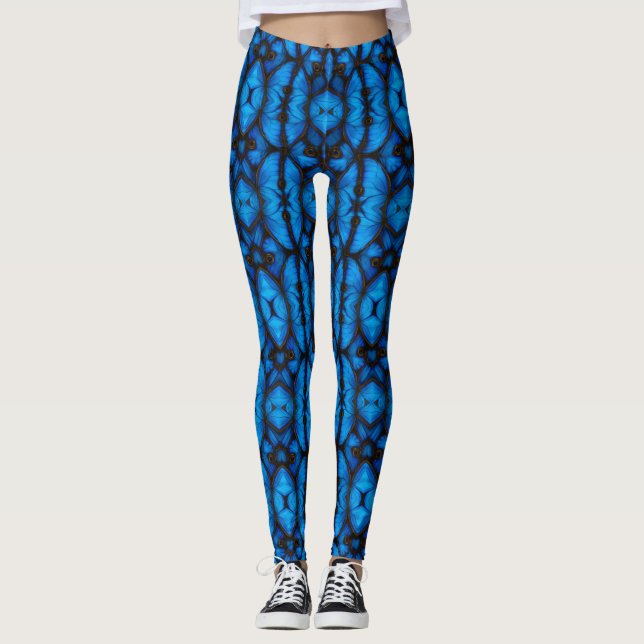 Legging Blue Morpho Nexus | Borboleta Iridescente Wing Geo (Frente)