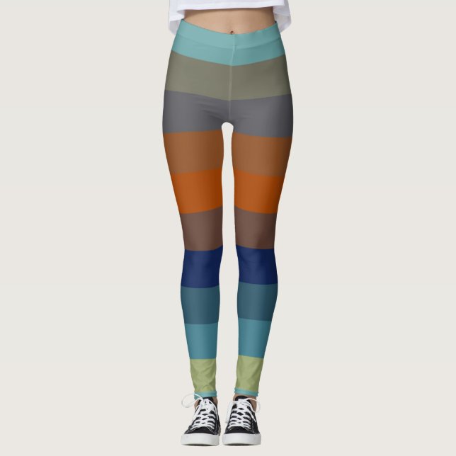 Legging Blue, orange, green, and gray stripes (Frente)
