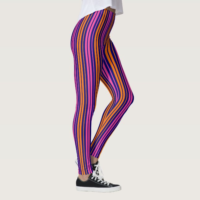 Legging Blue Orange Pink Vertical Stripes Design   (Direita)