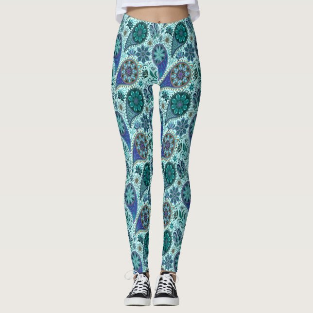 Legging Blue Ornate Paisley Pattern (Frente)