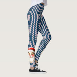 Legging Blue Retro Santa Claus Blue Ric Natal