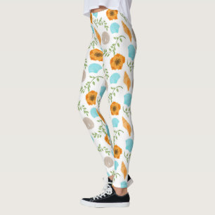 Legging Blue Seashells Sea Snail Orange Flower