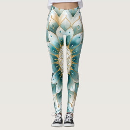 Legging Blue Teal Dourado Floral Mandala