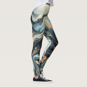 Legging Blue Teal Ouro Ágata Moderno Glamour Elegante Casa