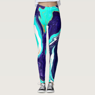 Legging Blue TeOcean Swirls Marble Fluid Art