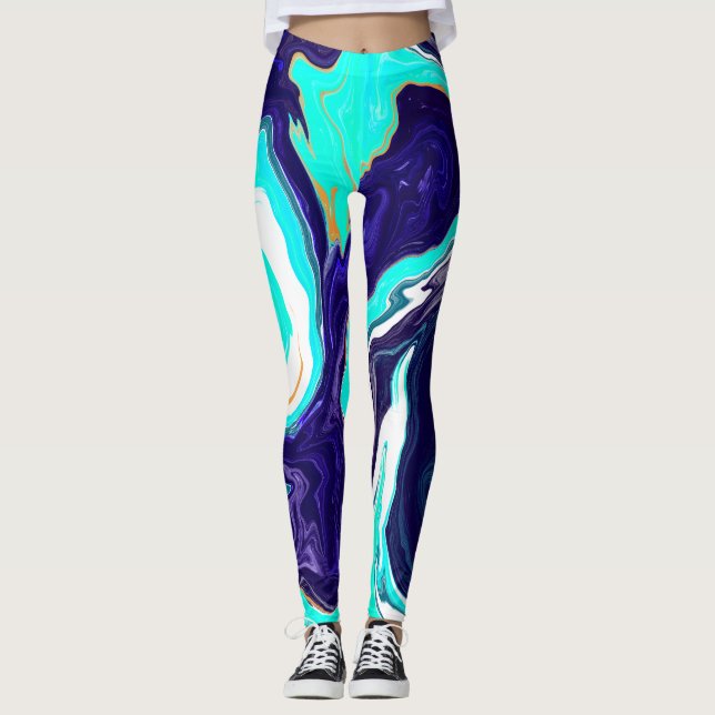 Legging Blue TeOcean Swirls Marble Fluid Art (Frente)