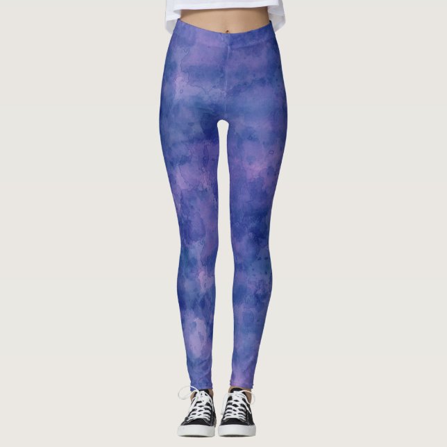 Legging Blue Violet Pink Watercolor Abstraction  (Frente)