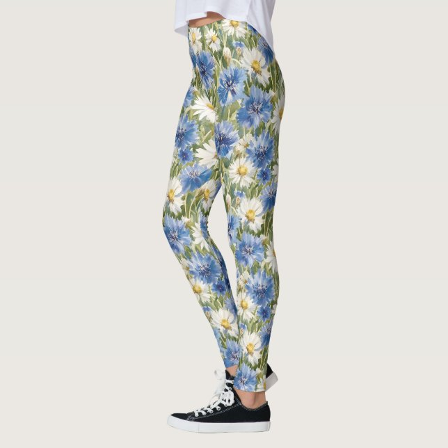 Legging Blue White Daisy Flowers (Esquerda)
