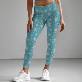 Legging Blue White Winter Snowflake Festa de Natal Diverti