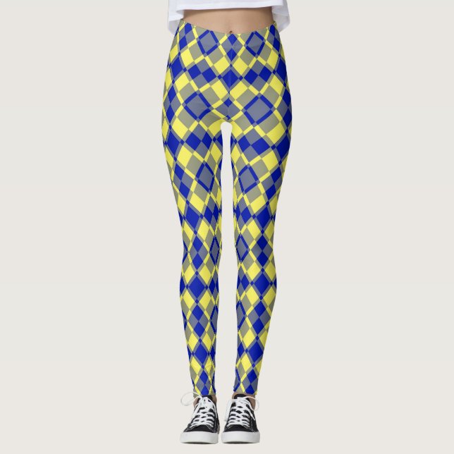 Legging Blue Yellow Checker Argyle Pattern (Frente)