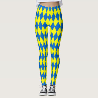 Legging Blue Yellow Harlequin Checkered Design