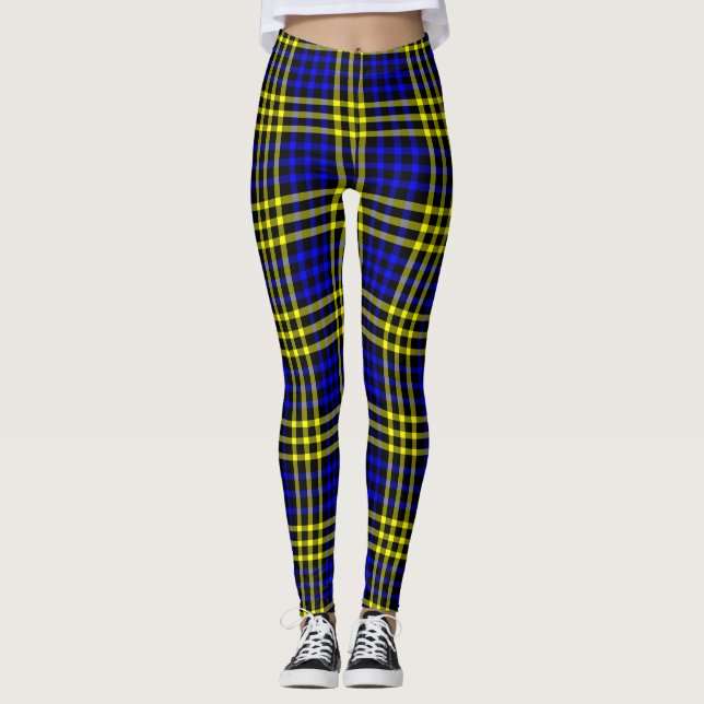 Legging Blue Yellow Plaid Checker Seamless Pattern (Frente)
