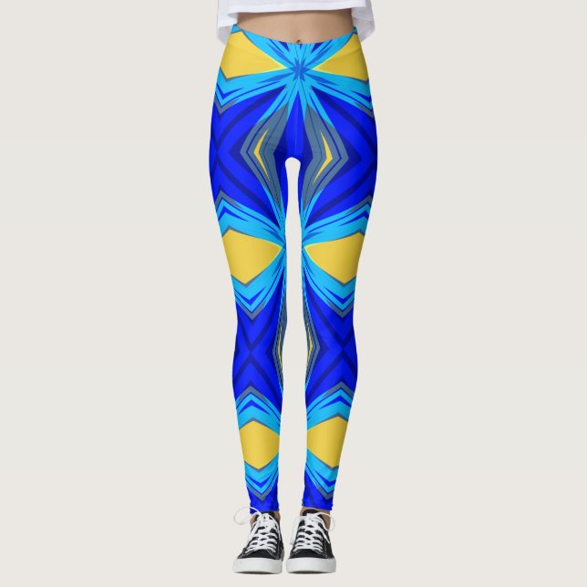 Legging Blue Yellow Winter Christmas Xmas Star Starburst (Frente)