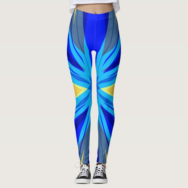 Legging Blue Yellow Winter Christmas Xmas Star Starburst (Frente)