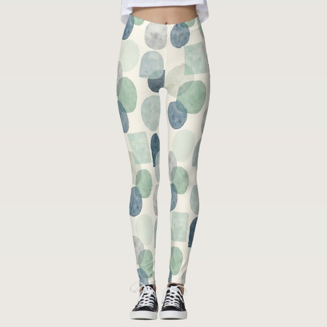 Legging Blues Cinza Verde Suave Círculos Sem Costura Padrã (Frente)