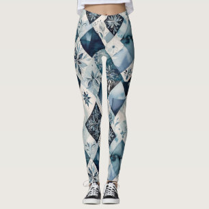 Legging Blues E Cremes Em Padrão De Ouros Florais