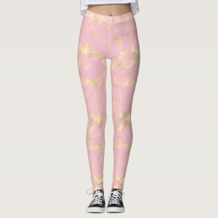 Legging Blush Ginkgo Luxe – Botânica Dourada sobre Rosa (5