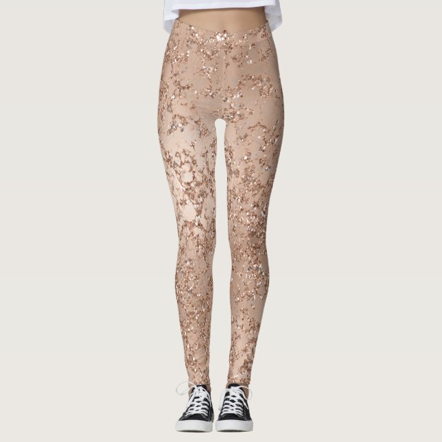 Legging Blush Rosa Dourado Rosa Glam Brilho Crackle Chic (Frente)