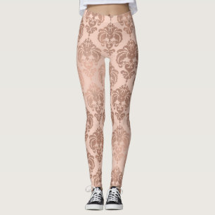 Legging Blush Rosa Dourado Rosa Glam Moderno Damask