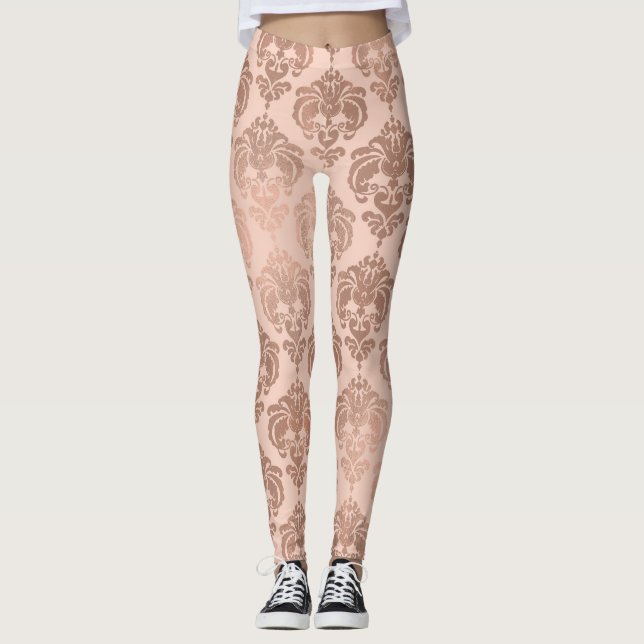 Legging Blush Rosa Dourado Rosa Glamour Damask Moderno (Frente)