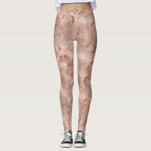 Legging Blush Rosa Folhas de Ginkgo Elegante Botânico