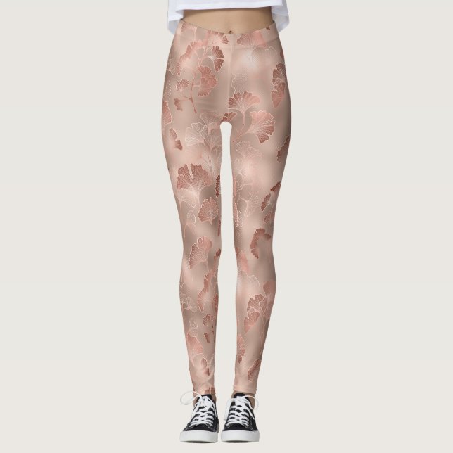 Legging Blush Rosa Folhas de Ginkgo Elegante Botânico (Frente)