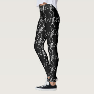 Legging Bobo de esqueleto assustador do preto do teste