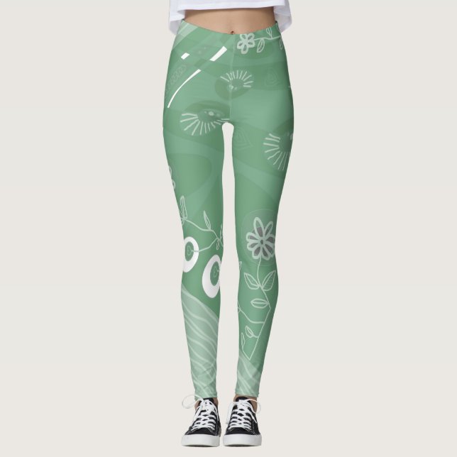 Legging Bohemian Chintz Illustration Sage Green (Frente)