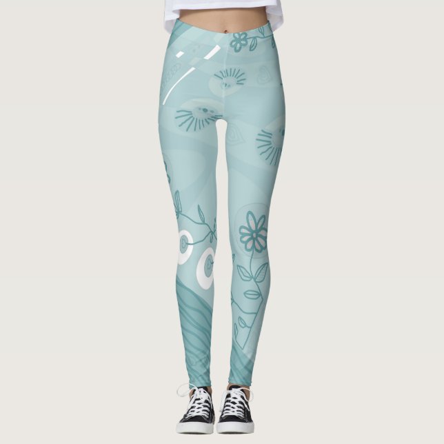 Legging Bohemian Chintz Ilustração Dusty Pato de Ovo Azul (Frente)