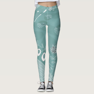 Legging Bohemian Chintz Ilustração Dusty Pato Ovo Azul 2