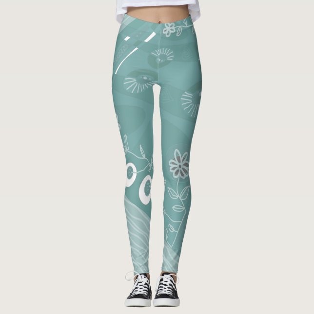 Legging Bohemian Chintz Ilustração Dusty Pato Ovo Azul 2 (Frente)