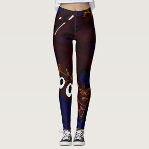 Legging Bohemian Chintz Ilustração Maroon Indigo Orange