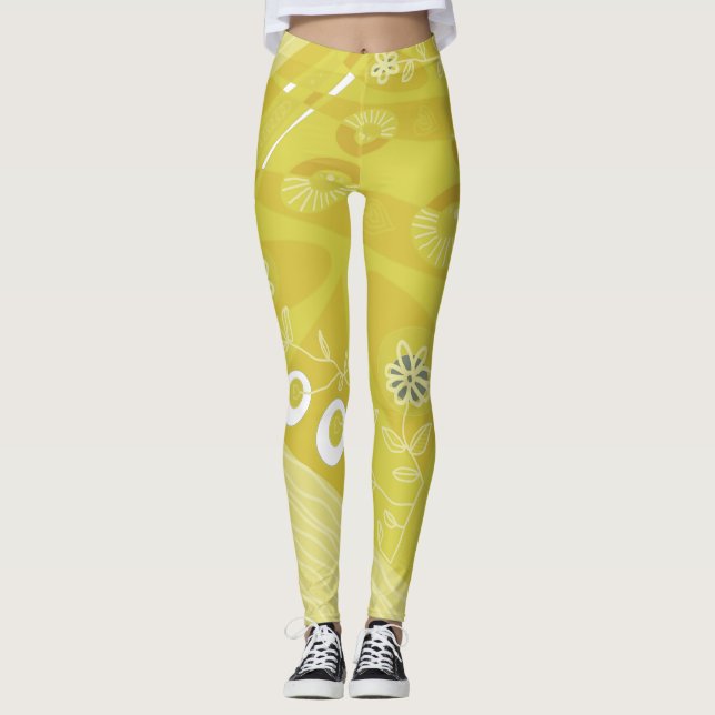 Legging Bohemian Chintz Ilustração Par Verde Amarelo (Frente)