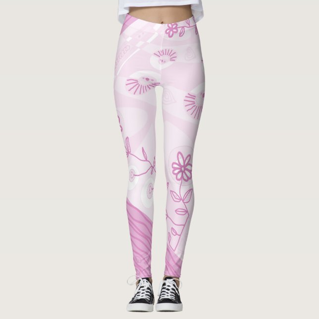 Legging Bohemian Chintz Ilustração Pastel Rosa (Frente)